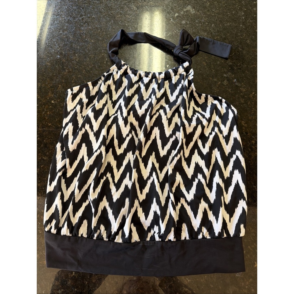 Dreamsuit Swimsuit Tankini Top Sz 12 Black White Halter Underwire Supportive
